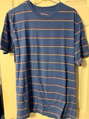 George Blue Short-Sleeve Tee with Red and Yellow Stripes